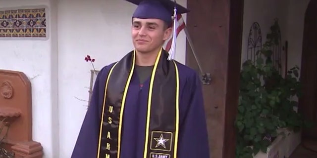 Elias Velazquez, a senior at Redlands High School in Redlands, California, is not permitted to wear an Army stole at graduation.