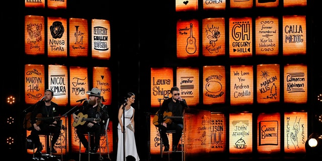 Musicians paid tribute to the victims of the Las Vegas shooting and the Manchester, England bombing.