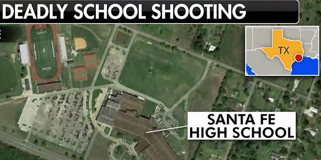 A map showed the location of the school shooting in Santa Fe, Texas.