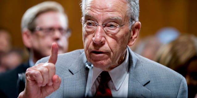 In this Thursday, Sept. 13, 2018, file photo, Senate Judiciary Committee Chairman Chuck Grassley, R-Iowa, speaks during a Senate Judiciary Committee markup meeting on Capitol Hill, in Washington. 