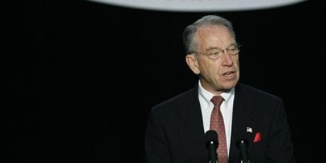 In this June 26, 2010, photo, Sen. Charles Grassley speaks to delegates during the Iowa Republican Party state convention in Des Moines.