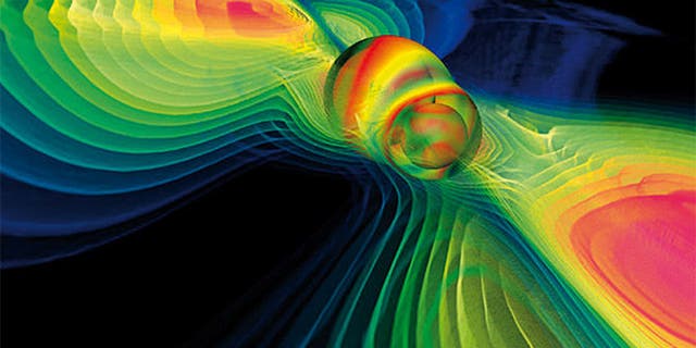 Una simulazione al computer che mostra le onde gravitazionali durante una collisione con un buco nero. La scoperta ha importanti implicazioni per la scienza.