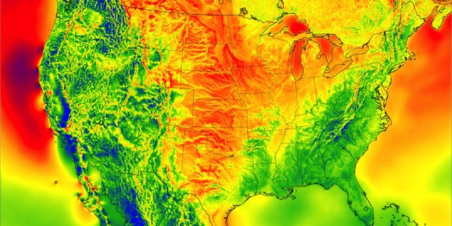 A high-resolution map based on NOAA weather data shows a snapshot of wind energy potential across the United States in 2012. (Credit: Image by Chris Clack/CIRES