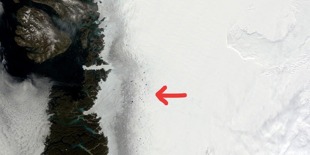 Satellite images reveal the dark zone of the Greenland ice sheet, which is leading to a positive feedback effect where melt begets melt.