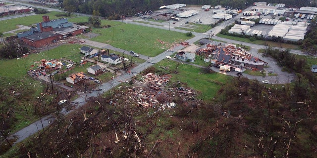 Tornado damage in Greensboro, N.C. is seen in this aerial view Sunday.