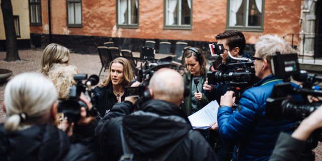 April 12 2017: Ellinor Grimmark speaks with members of the media after the Swedish Labor Court ruled that her freedom of conscience had not been violated.