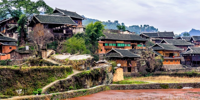 A typical traditional miao village in Guizhou Miao ethnic minority.
