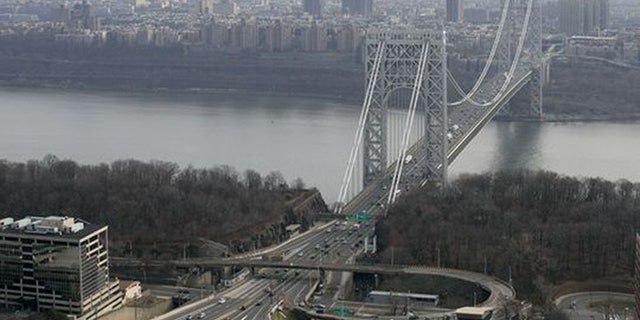 The George Washington Bridge, carrying I-95, US-1 and US-9 across the Hudson River between New Jersey and New York, is shown in this AP photo. (Associated Press)