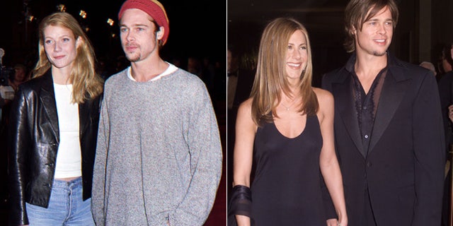 Gwyneth Paltrow, left, and Jennifer Aniston, right, appear with Brad Pitt.
