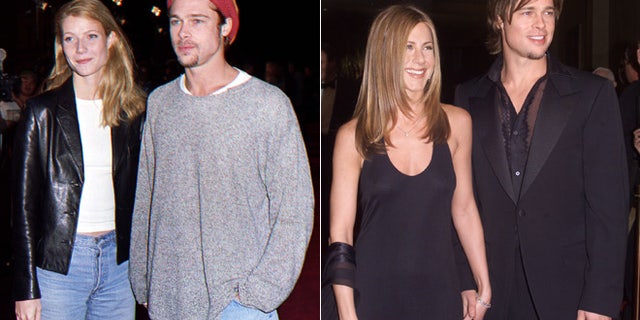Gwyneth Paltrow, left, and Jennifer Aniston, right, appear with Brad Pitt.