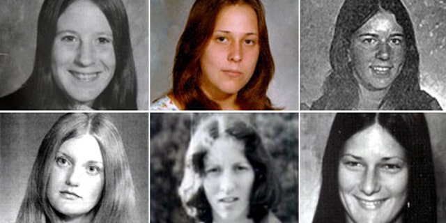 The victims of the Gypsy Hill killings. From top left to right, Veronica Ann Cascio, 18, Tanya Blackwell, 14, and Paula Baxter, 17. From bottom left to right, Michelle Mitchell, 19, Carol Lee Booth, 26, and Denise Lampe, 19.