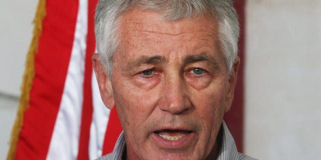 Dec. 8, 2014: U.S. Secretary of Defense Chuck Hagel speaks during a press conference after visiting U.S. troops in Kuwait City.