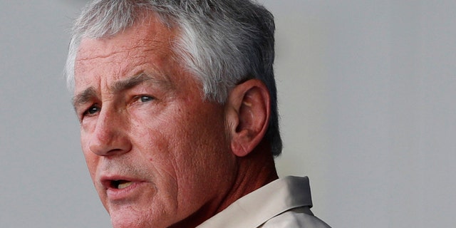 Oct. 10, 2014: Defense Secretary Chuck Hagel speaks at a new conference at the Tolemaida military base in Melgar, Colombia.