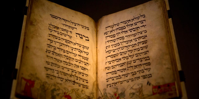 Passover manuscript Published April 25, 2016 Associated Press Facebook0 Twitter0 livefyre0 Email Print In this photo taken Wednesday, April 20, 2016, the famed Birds' Head Haggadah, a medieval copy of a text read around the Passover holiday table, is seen on display at the Israel Museum in Jerusalem. (AP Photo/Sebastian Scheiner)