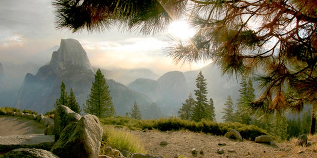 Mist over Half Dome in Yosemite National Park.