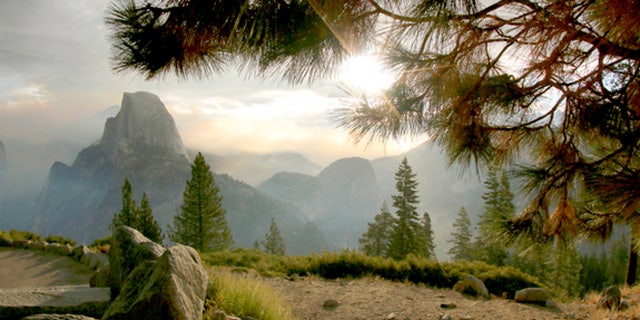 Mist over Half Dome in Yosemite National Park.