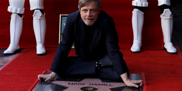 Mark Hamill poses with his new Hollywood Walk of Fame star.