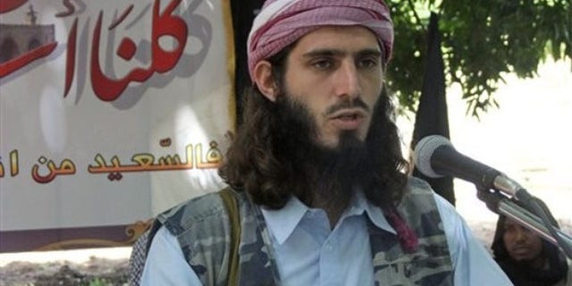 May 11, 2011: American-born Islamist militant Omar Hammami speaks during a news conference in Somalia.