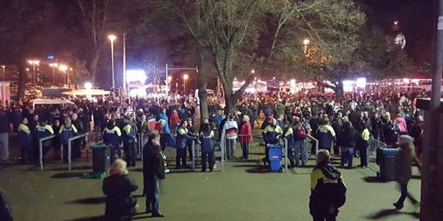 Crowds outside the stadium.