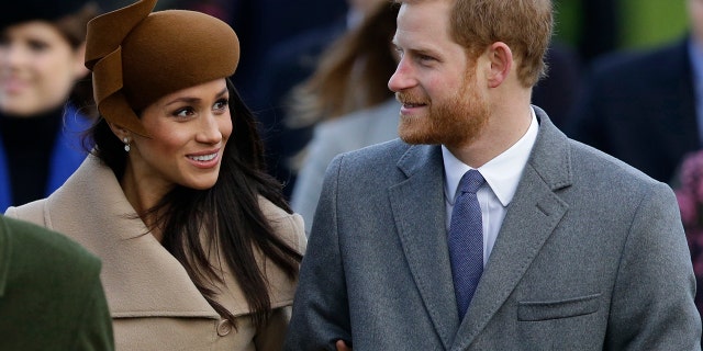 Prince Harry and his fiancee Meghan Markle arrive to attend the traditional Christmas Day service, at St. Mary Magdalene Church in Sandringham, England, Monday, Dec. 25, 2017. (AP Photo/Alastair Grant)