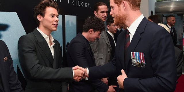 Actor/singer Harry Styles and Prince Harry meet at the "Dunkirk" World Premiere at Odeon Leicester Square on Thursday, July 13, 2017.