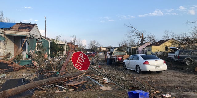 Damage and debris in Hattiesburg.