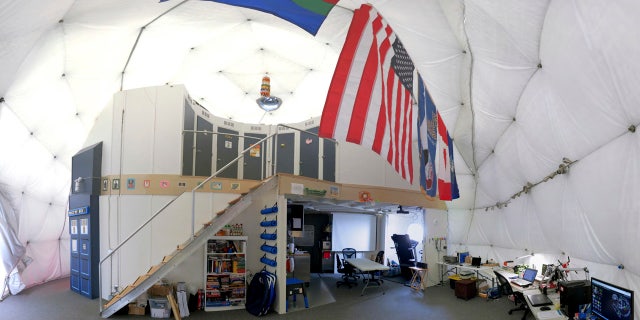 This Aug. 9, 2015 photo provided by the University of Hawaii shows the interior of the domed structure that will house six researchers for eight months in an environment meant to simulate an expedition to Mars, on Mauna Loa on the Big Island of Hawaii.