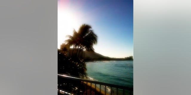 Our view of Diamond Head from the balcony where the White House press corps is working while President Obama is on vacation (photo by Eve Zibel)