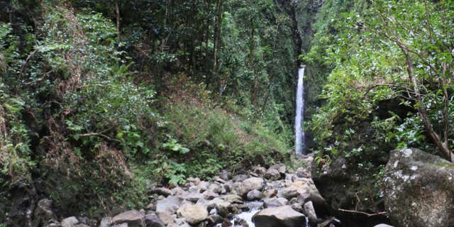 Oct. 11, 2014: Photo provided by the Hawaii state Department of Land and Natural Resources shows Sacred Falls in Hauula, Hawaii.