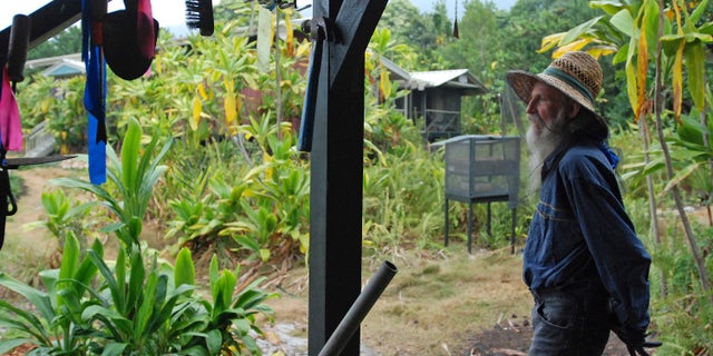 In this Feb. 17, 2016 photo, organic farmer Steve Mann wears mosquito netting while surveying the grounds on his Old Ways Farm in Captain Cook, Hawaii. Hawaii's strong anti-pesticide sentiment, tropical conditions, under-staffing in the Department of Health and an island culture where many live off the grid are part of the many challenges facing the teams that fight dengue fever. Those same issues would confront Hawaii if the Zika virus were to arrive on the islands, and many fear the virus linked to birth defects could be just a plane ride away. (AP Photo/Cathy Bussewitz)