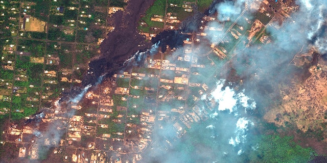 This photo from May 23, 2018 shows the southeast area of the Leilani Estates neighborhood, near Pahoa, Hawaii after volcanic activity caused fissures to open up in the area.