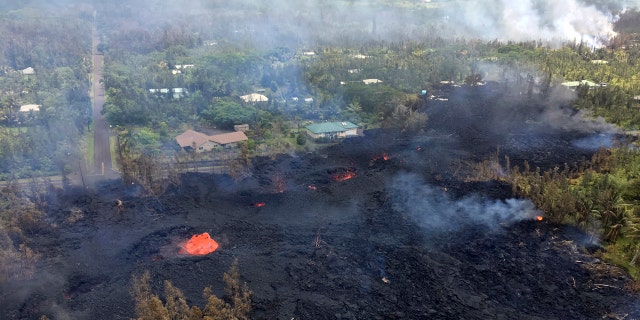 Fissure 7 in Pahoa, Hawaii is seen from above on May 5.
