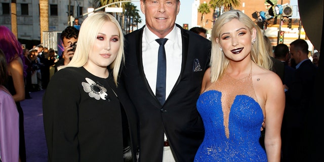 Actor David Hasselhoff (C) poses with his daughters Hayley Hasselhoff (L) and Taylor Ann Hasselhoff (R) at the world premiere of Marvel Studios' "Guardians of the Galaxy Vol. 2." in Hollywood, California, U.S. Wednesday, April 19, 2017.