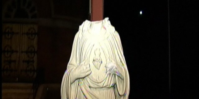 Jan. 25: The statue of Jesus outside the Blessed Mother Teresa of Calcutta at St. Margaret's church is seen after vandals knocked off the head.