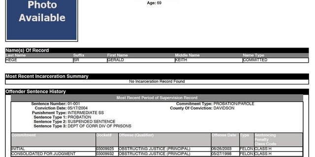 Gerald Hege's criminal record. He faced 15 charges, from obtaining property by false pretenses to embezzlement. He said he eventually pled guilty to two felony obstruction of justice charges to put his son through medical school.