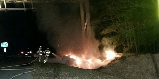 Firefighters at scene of crash on I-64. (Henrico County Division of Fire)
