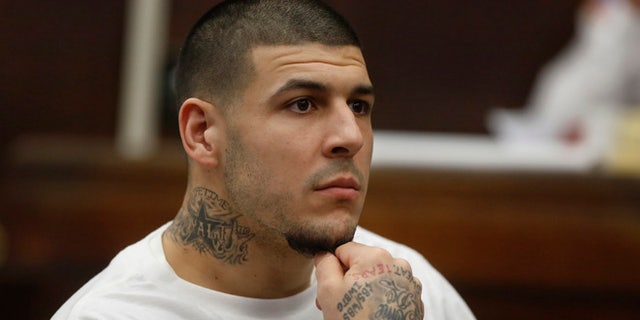 Former New England Patriots NFL football player Aaron Hernandez in a 2015 file photo.
