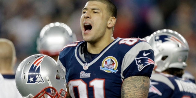 Dec. 10, 2012: New England Patriots tight end Aaron Hernandez reacts during the second quarter of an NFL football game against the Houston Texans in Foxborough, Mass.