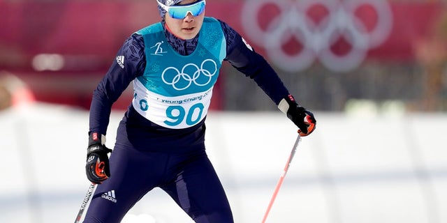 Yong Gum Ri, of North Korea, competes during the women's 10km freestyle cross-country skiing competition at the 2018 Winter Olympics in Pyeongchang, South Korea