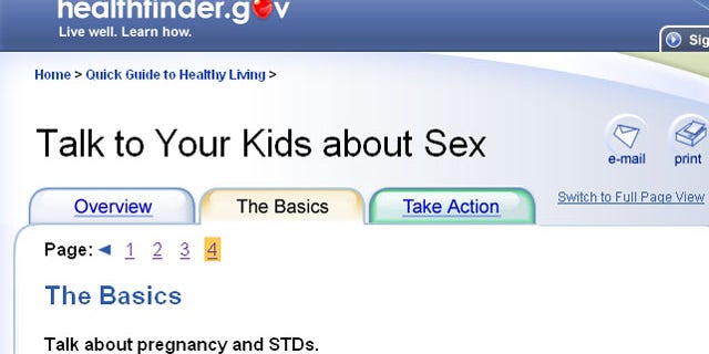 Shown here is a health guide on the Department of Health and Human Services website.