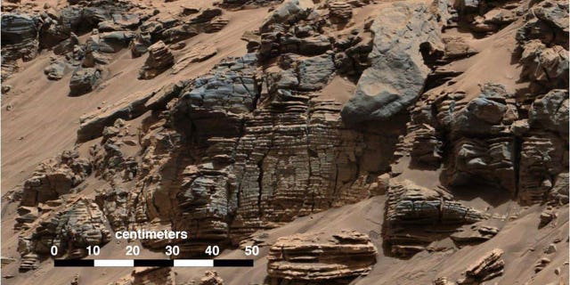 This image by NASA's Mars rover Curiosity shows very fine-grained sediments, which fell down through the water of a lake that existed inside the Red Planet's Gale Crater billions of years ago
