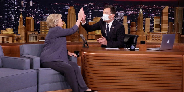 Pictured: (l-r) Democratic Presidential Candidate Hillary Clinton during an interview with host Jimmy Fallon on September 19, 2016.
