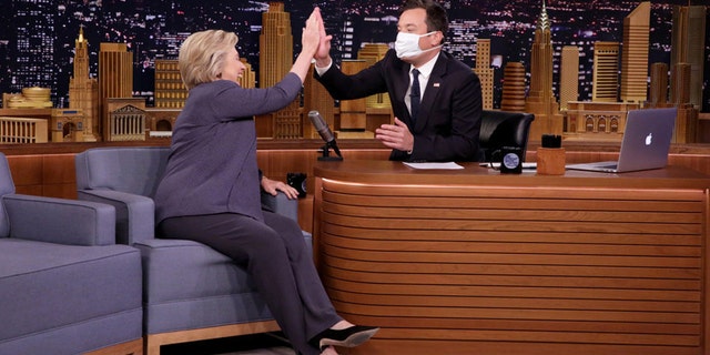 Pictured: (l-r) Democratic Presidential Candidate Hillary Clinton during an interview with host Jimmy Fallon on September 19, 2016.