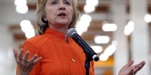 Democratic presidential candidate Hillary Rodham Clinton speaks while touring the Carpenters International Training Center Tuesday, Aug. 18, 2015, in Las Vegas. The training center was on of several places Clinton visited in the Las Vegas area on Tuesday. (AP Photo/John Locher)