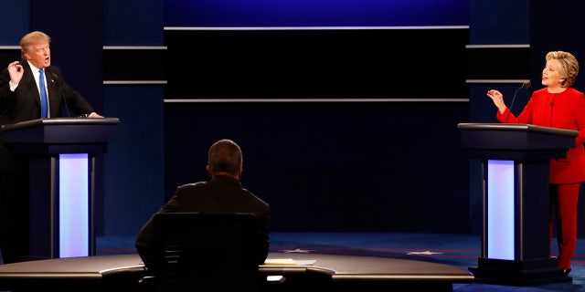Sept. 26, 2016: Presidential nominees Donald Trump (R) and Hillary Clinton (R) at first presidential debate, Hofstra University, Hempstead, N.Y. (REUTERS)