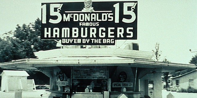 McDonald Brother's store in San Bernadino, California with a 15-cent hamburger sign.