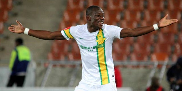 POLOKWANE, SOUTH AFRICA - MAY 07: Hlompho Kekana of Mamelodi Sundowns celebrates his goal during the Absa Premiership match between Black Leopards and Mamelodi Sundowns at Peter Mokaba Stadium on May 07, 2013 in Polokwane, South Africa. (Photo by Philip Maeta/Gallo Images)