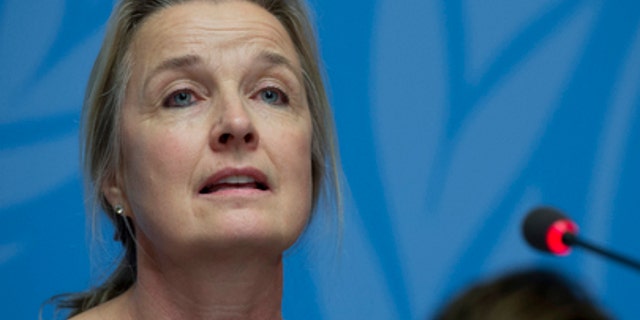 Elizabeth Hoff, World Health Organization (WHO) representative in Syria, speaks at a press briefing in Geneva on January 26, 2016.