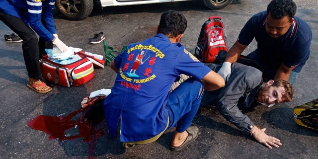 A British man had his right leg amputated and is fighting for his life after a horror motorbike crash in Thailand.