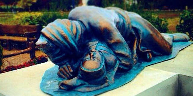 A statue at the memorial honors the victims of the attacks.